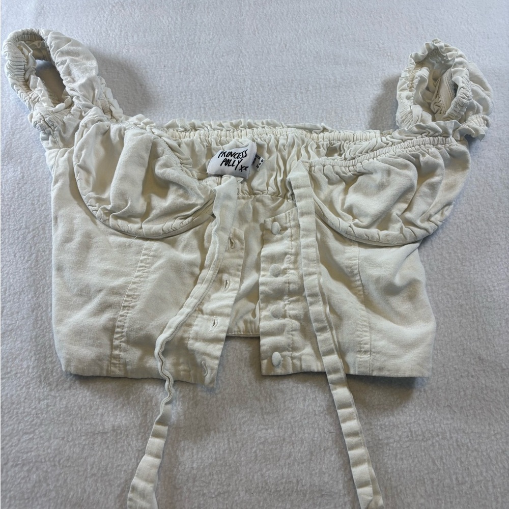 Princess Polly Cream Ruched Top